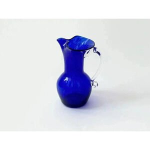 Cobalt Blue Tortoise Shell Patterned Midcentury Modern Retro Vintage Pitcher